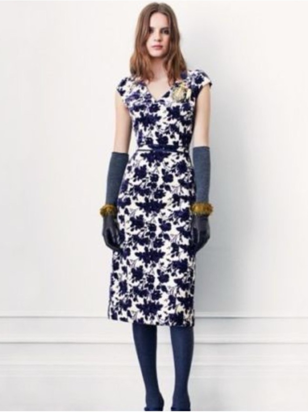 Tory Burch Dayton Floral Velvet Sheath Dress, Size 4